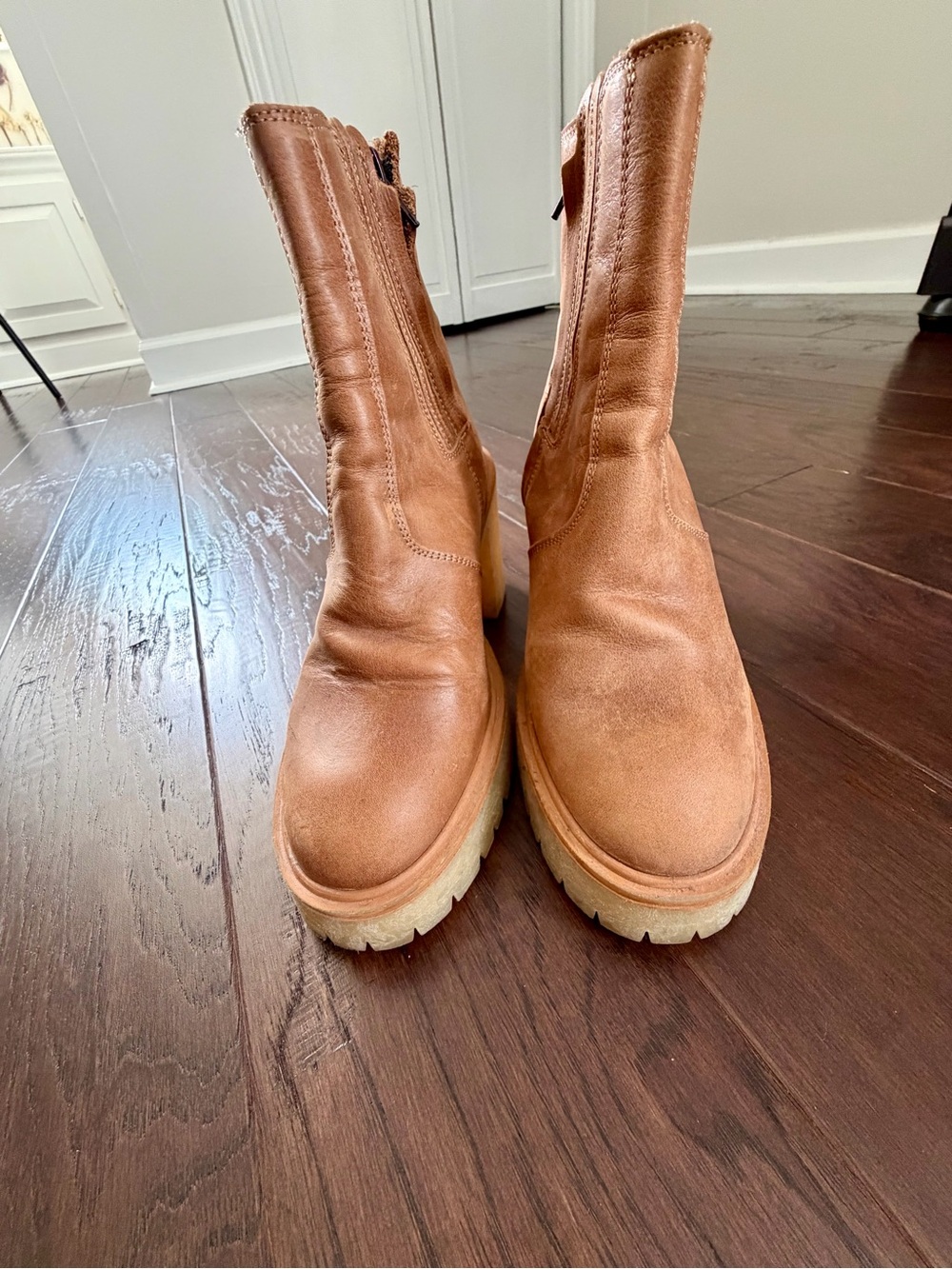 Free People Tan Leather Platform Ankle Boots
